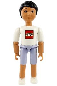 Belville Male - Male Belville figure with light violet shorts, white shirt featuring LEGO logo, and black hair - belvmale8