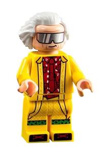 Doc Brown Minifigure - Doc Brown with long hair wearing a yellow coat - btf002