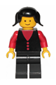 Shirt with 3 Buttons - Red, Red Arms, Black Legs, Black Pigtails Hair - but001