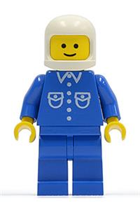 Helicopter Pilot Minifigure - Minifigure with a blue shirt with 6 buttons, blue legs, and a white classic helmet - but017