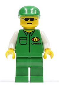 Cargo Worker Minifigure - Cargo Worker wearing green shirt, green cap, and green legs in a cargo theme - car003