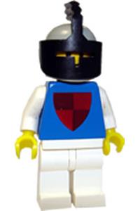 Knight Minifigure - Knight with a light gray helmet and black visor, carrying a red/blue shield for a classic appearance - cas003