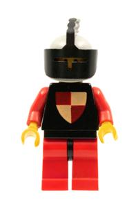 Knight Minifigure - Knights Tournament Knight in classic style with black and red legs, light gray helmet, and black visor (Classic) - cas007