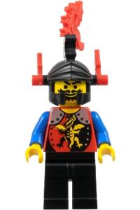 Dragon Knight Minifigure - Knight 2 from Dragon Knights theme with black legs, black dragon helmet, and red plumes - cas017