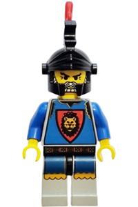 King Leo Minifigure - King Leo from Knights Kingdom I wearing a black dragon helmet with a red plume feather triple - cas020