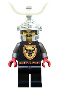 Cedric the Bull Minifigure - Cedric the Bull from Knights' Kingdom I as a robber chief with a chrome dragon helmet - cas046cm