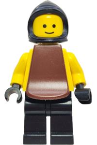 Blacksmith Minifigure - Blacksmith with black legs, hips, torso, and arms, black hands, cowl, and a brown plastic cape - cas089