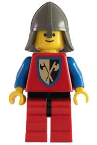Crusader Axe Solider Minifigure - Minifigure with a crusader axe, red legs with black hips, dark gray neck-protector, and a blue plastic cape - cas111a