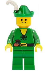 Forestman Minifigure - Forestman wearing a green hat with a white feather and carrying a pouch - cas124