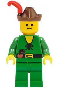 Forestman Minifigure - Forestman with a brown hat wearing a red feather and carrying a pouch - cas128