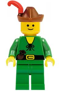 Forestman Minifigure - Reissued Forestman with a pouch, wearing a reddish brown hat adorned with a red feather - cas128new