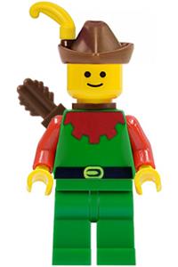 Forestman Minifigure - Forestman with a red hat featuring a yellow feather and a brown quiver - cas140a