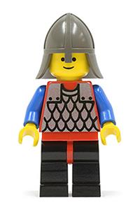 Scale Mail Guard Minifigure - Guard with red torso and blue arms, black legs with red hips, and a dark gray neck-protector - cas150