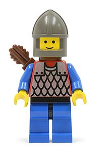 Scale Mail Guard Minifigure - Guard with red body and blue arms, blue legs with black hips, dark gray chin-guard, and quiver - cas151a