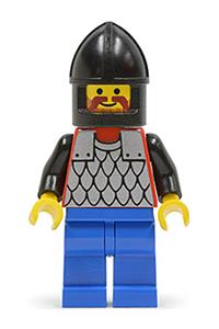 Scale Mail Guard Minifigure - Guard wearing a red torso with black arms, blue legs, and a black chin-guard - cas152