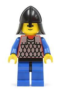 Scale Mail Guard Minifigure - Guard wearing red scale mail with blue arms, blue legs with black hips, and a black neck-protector - cas153