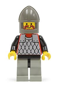 Scale Mail Guard Minifigure - Guard with red torso, black arms, light gray legs with black hips, and a dark gray chin-guard - cas157