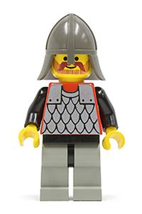 Scale Mail Guard Minifigure - Guard minifigure with red torso and black arms, light gray legs with black hips, and dark gray neck-protector - cas159