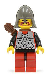 Scale Mail Guard Minifigure - Red guard with black arms, red legs with black hips, dark gray neck-protector, and a quiver - cas163a