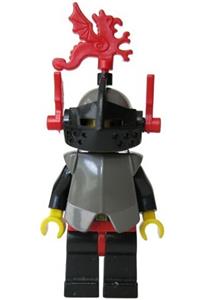 Armored Knight with Breastplate - Minifigure wearing black armor breastplate over black, a dark gray helmet with a black visor, with red dragon plumes - cas168