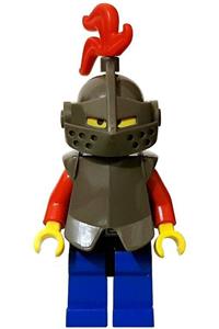Castle Knight Minifigure - Castle Knight wearing a blue breastplate, dark gray helmet with visor, and a red 3-feather plume - cas169
