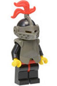 Castle Knight Minifigure - Castle Knight wearing black armor over with a black helmet, dark gray visor, and a red 3-feather plume - cas172