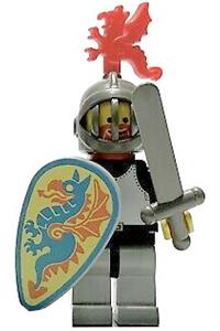 Black Knight with Breastplate - Black knight with light gray legs with black hips, wearing a dark gray grille helmet and a red plastic cape - cas174