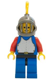Blue Knight with Breastplate - Blue Knight with blue breastplate and red arms, blue legs with black hips, dark gray grille helmet, and yellow plume - cas180