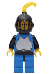 Blue Knight with Breastplate - Blue Knight with blue breastplate, black arms, blue legs with black hips, black grille helmet, yellow feather, and black plastic cape - cas182