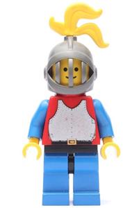 Red Knight with Breastplate - Red Knight with a red breastplate and blue arms, blue legs with black hips, dark gray grille helmet, and yellow plume - cas191