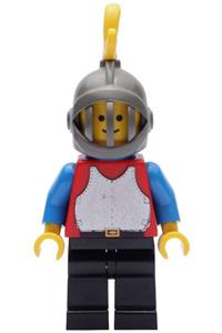 Red Knight with Breastplate - Red Knight with a red breastplate and blue arms, black legs, dark gray grille helmet, yellow plume, and blue plastic cape - cas195
