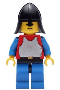 Red Knight with Breastplate - Minifigure wearing a red breastplate with blue arms, paired with blue legs and black hips, and a black neck-protector - cas198