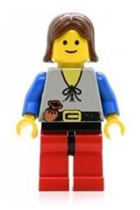 Peasant Female Minifigure - Peasant with red legs with black hips and brown female hair - cas220