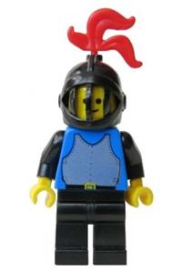 Blue Knight with Breastplate - Minifigure with a blue breastplate and black arms, wearing a black grille helmet with a red plume and black legs - cas231