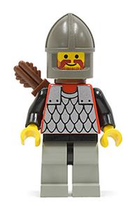 Scale Mail Guard Minifigure - Red guard with black arms, wearing light gray legs with black hips and sporting a dark gray chin-guard, carrying a quiver - cas235