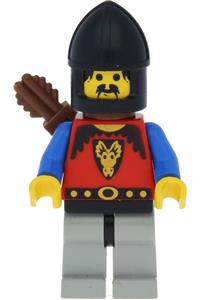 Dragon Knight Minifigure - Knight 1 from Dragon Knights with light gray legs and black hips, black chin-guard, and a quiver - cas245