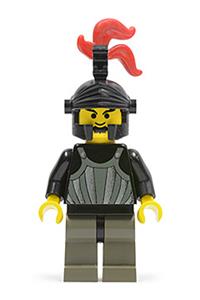 Fright Knight 1 Minifigure - Knight 1 from the Fright Knights theme with a black dragon helmet and a red 3-feather plume - cas250