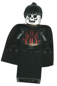 Queen Minifigure - Queen minifigure from Knights Kingdom II with an evil skull face, black ponytail hair, and a black cape representing a chess queen - cas278