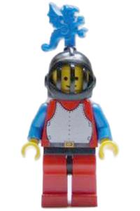 Red Knight with Breastplate - Red knight with blue arms, wearing a black grille helmet, blue dragon plume, red legs with black hips - cas280a