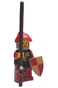 Knight Minifigure - Knight from Knights Tournament with a light gray helmet, red visor, black suit, and red legs - cas282