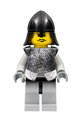 Knight with black moustache in armor over light bluish gray with black neck-protector - cas304
