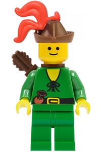 Forestman Minifigure - Forestman with a brown hat, red 3-feather plume, carrying a pouch and quiver - cas320