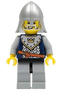Guard Minifigure - Fantasy Era Crown Knight with white moustache and beard, wearing scale mail with crown and helmet with neck protector - cas343