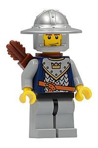 Guard Minifigure - Crown Knight from Fantasy Era with scale mail armor, crown helmet, vertical cheek lines, and a quiver - cas347