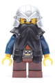 Dwarf from Fantasy Era with a black beard, wearing a metallic silver helmet with studded bands and dark blue arms - cas354