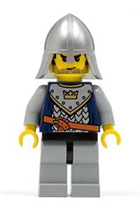 Guard Minifigure - Fantasy Era Knight with scale mail and crown helmet, featuring black messy hair and stubble - cas360