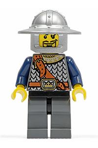 Crown Knight Minifigure - Crown Knight with scale mail with chest strap, helmet with broad brim, curly eyebrows, and goatee - cas370