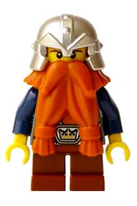 Fantasy Era - Dwarf, Dark Orange Beard, Metallic Silver Helmet with Studded Bands, Dark Blue Arms, Pale Brown Beard cas377