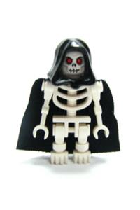 Skeleton Warrior Minifigure - Skeleton warrior 6 from Fantasy Era with white body, black hood, and cape - cas378