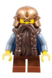 Dwarf Minifigure - Dwarf from Fantasy Era with dark brown beard, copper helmet, sand blue arms, and a smirk - cas389